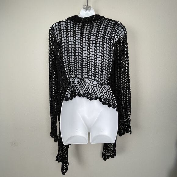 Vertigo Black Crochet Knit Top Size M Grunge Fairy Boho‎ Festival Cover Up - Picture 2 of 6